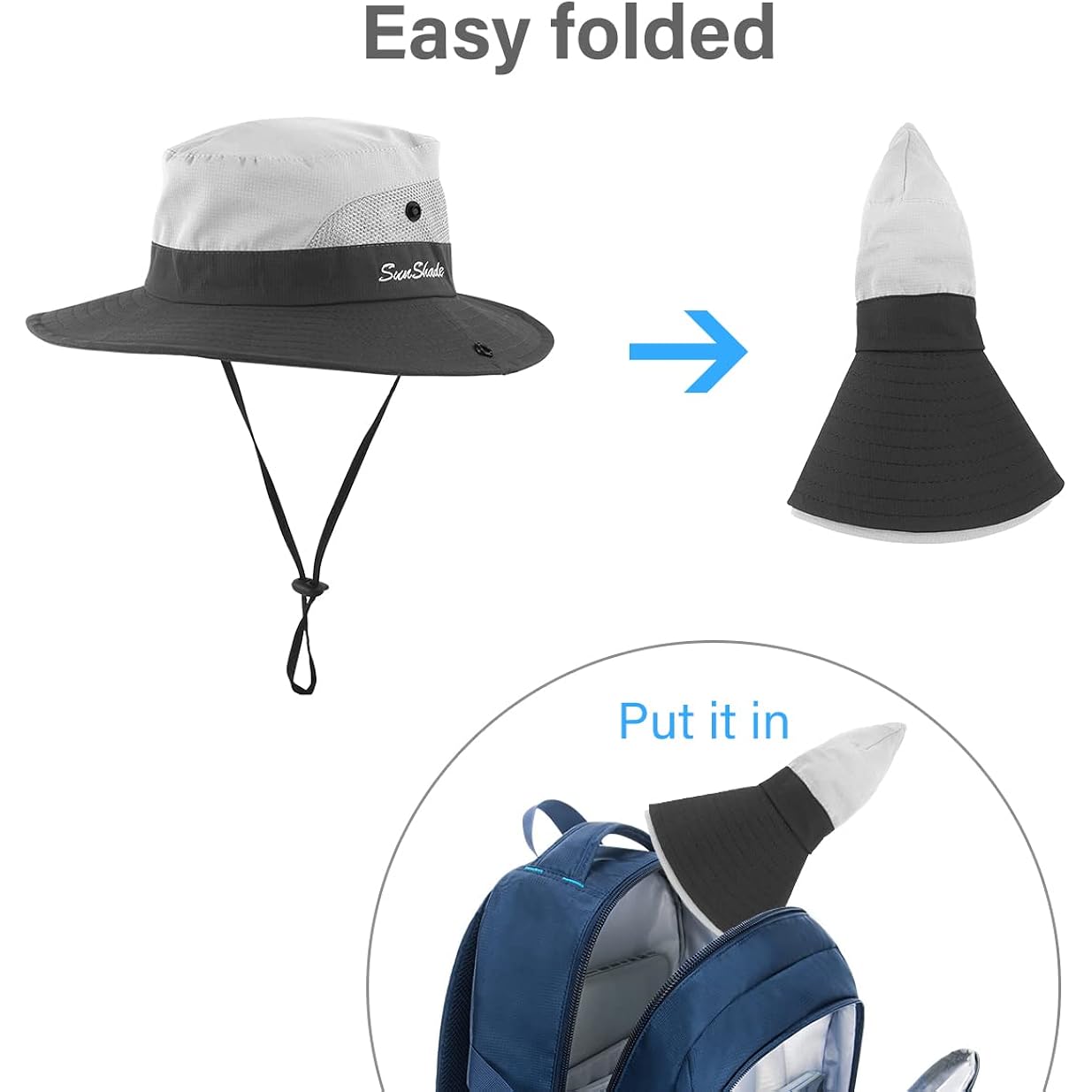 3 Pieces Womens Ponytail Wide Brim Sun Hat Packable Uv Protection Beach Cap For Fishing & Hiking