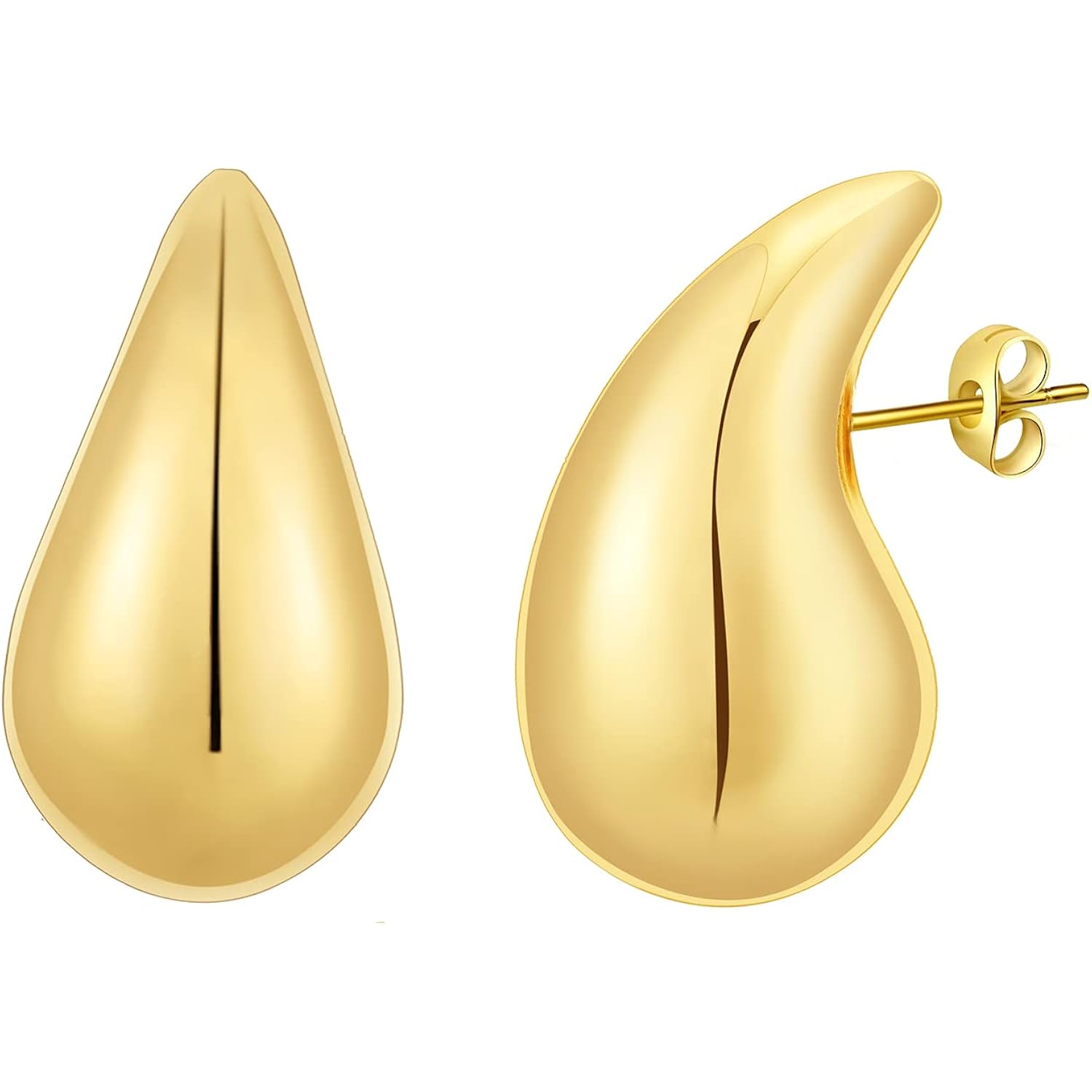 Apsvo Chunky 14K Gold Plated Hoop Earrings for Women, Lightweight Waterdrop Hollow Open Hoops, Hypoallergenic Dupes Earrings
