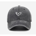 YuMENo Women's Heart Embroidered Baseball Cap Vintage Washed Cotton Adjustable Low Profile Dad Hats