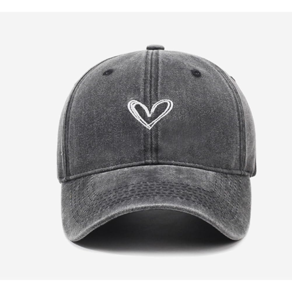 YuMENo Women's Heart Embroidered Baseball Cap Vintage Washed Cotton Adjustable Low Profile Dad Hats
