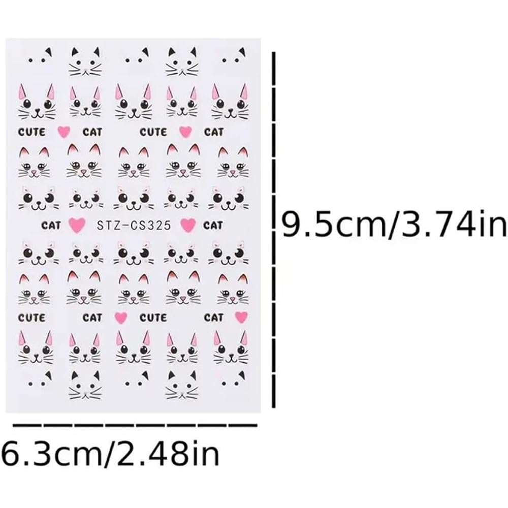 4 Sheets Cute Pink Cat Nail Art Stickers Set - 3D Cartoon Kitten Graffiti Nail Decals for DIY Manicure, Self-Adhesive Nail Decal Nail Art Supplies Manicure Sliders, Perfect for Girls' Nail Care