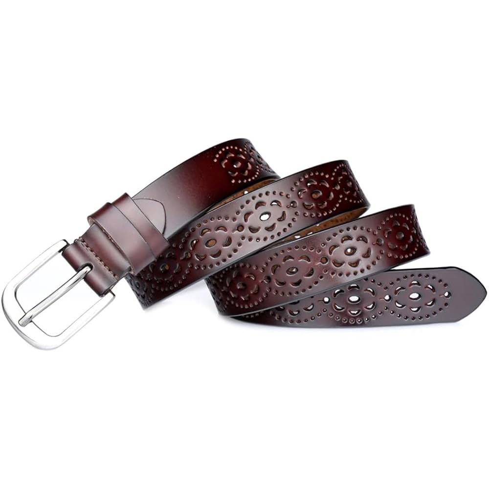 Eohak Women's Leather Belts Hollow-Out Belts Adjustable City Waist-Belt with Pin Buckle for Jeans Dresses