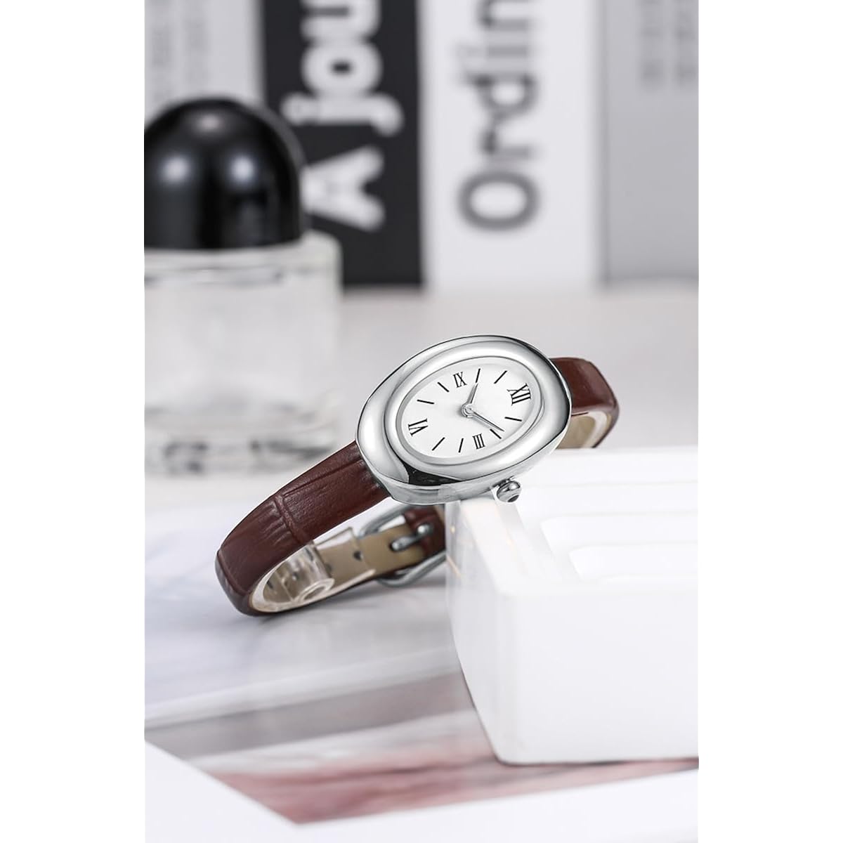MASTOP Bracelet Watch for Women - Elegant 24mm Oval Dial Bangle Watch - Gold Jewelry Style Quartz Wristwatch - Dainty Vintage