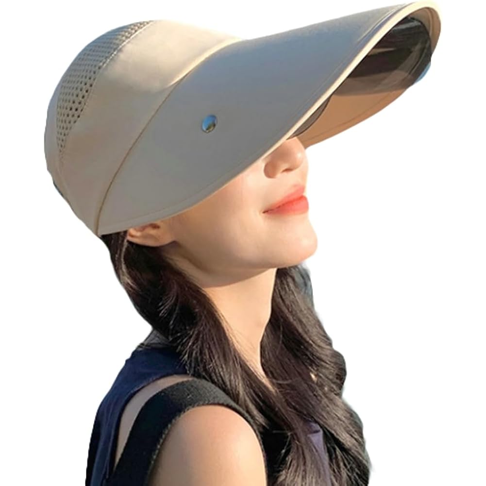 Wide Brim Sun Hat for Women Goggles UV Protection Beach Visor Cap Sports Golf Hiking Beige