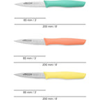 Arcos Paring Knife Set of 3 Pieces 4 Inch Stainless Steel. Colorful Kitchen Knives for Peeling Fruits and Vegetables. Ergonomic Polypropylene Handle. Series Nova. Color Orange, Yellow and Blue.