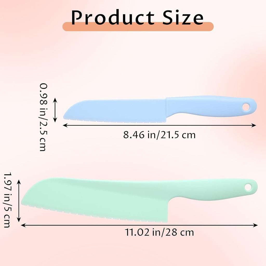 4 Pack Lettuce Knife 11/8.5" Plastic Cake Knifes To Prevent Browning Serrated Kitchen Cutter For Cutting Fruits, Cakes And Bread Dishwashable Safe For Kids Nylon Cutters For Nonstick Pans(Blue& Green)