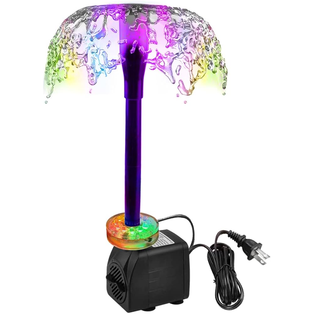 15W 220 Gph Submersible Fountain Pump With Led Light (800L/H), Ultra Quiet Adjustable Water Pump For Water Feature, Hydroponics, Garden, Pond, Aquariums, Fish Tanks, Indoor Outdoor Fountain