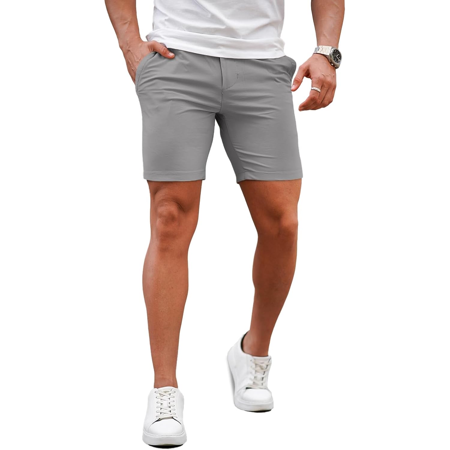 Gingtto Mens Slim Fit Shorts Plaid Chino Short Tapered Leg Skinny Stretch