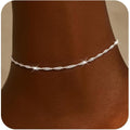 Moodear Ankle Bracelets for Women Trendy 14K Silver Plated Anklets for Women Waterproof Dainty Twist Cuban Link Satellite Bead Chain Anklets Non Tarnish Summer Beach Adjustable Anklet Jewelry Gift