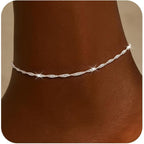 Moodear Ankle Bracelets for Women Trendy 14K Silver Plated Anklets for Women Waterproof Dainty Twist Cuban Link Satellite Bead Chain Anklets Non Tarnish Summer Beach Adjustable Anklet Jewelry Gift
