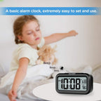 Peakeep Night Light Digital Alarm Clock Battery Operated Indoor Temperature | Small Cordless Cute Clock For Bedroom Desk Travel, Simple To Use For Teens Kids (Black)
