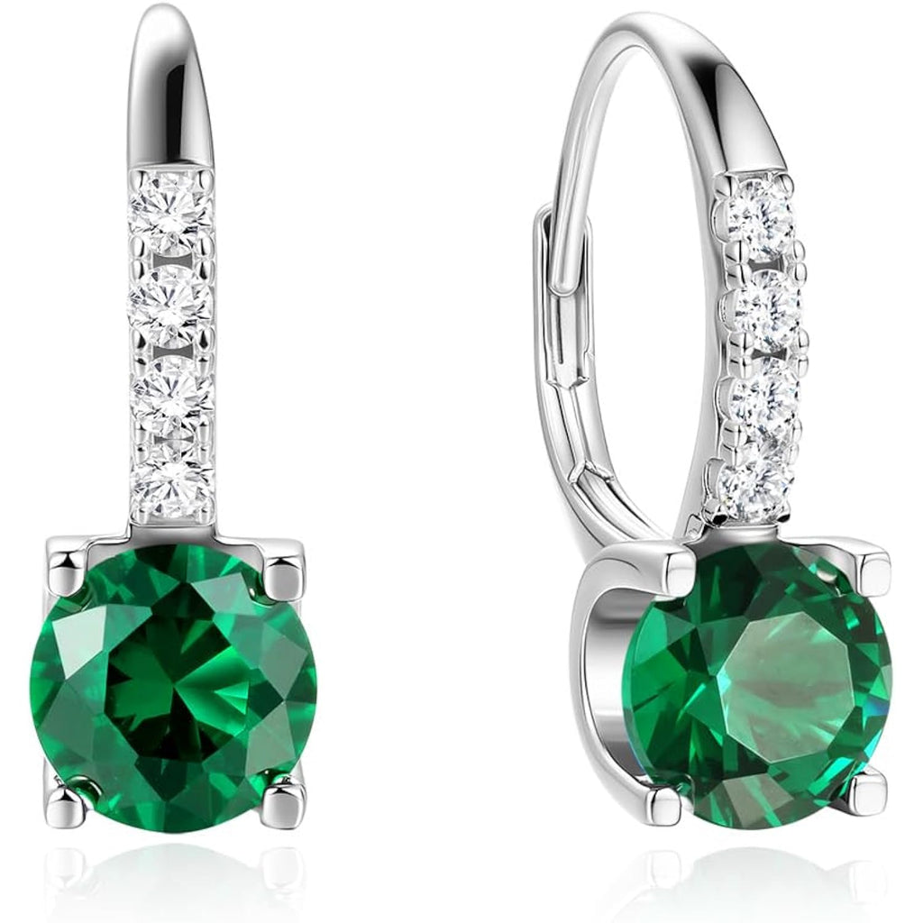 FANCIME 925 Sterling Silver Drop Dangle Earrings Leverback Clasp 6.5mm Hoop Gemstone Earrings Birthstone Jewelry Gift for Women Mom Wife Her
