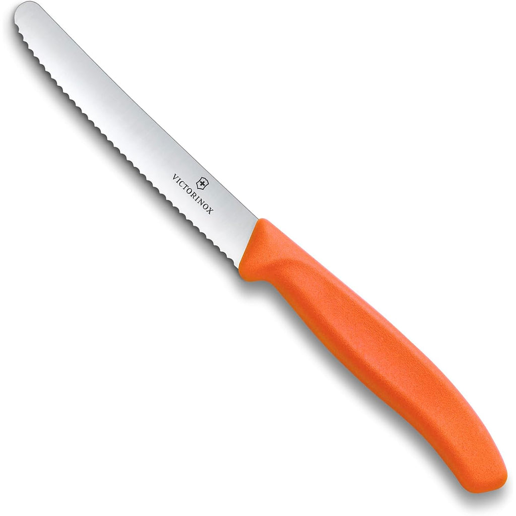 Victorinox Swiss Classic 4 In Serrated Round Tip Tomato & Table Knife | Sharp Wavy Edge Stainless Steel Blade With A Durable, Dishwasher Safe Polypropylene Handle For Precise Vegetable Slicing