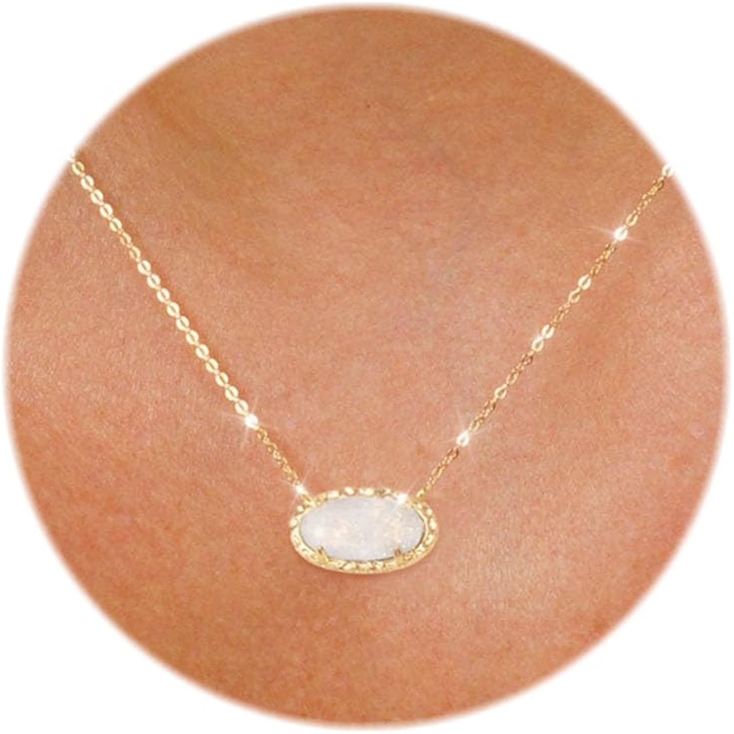 TLY Gold Necklace for Women 14k Gold Plated Dainty Gemstone Pendant Necklace Red Rose Quartz Black Emerald Green Blue Prom Choker Necklace Birthday Wedding Bridesmaid Necklace Mothers Day Jewelry gifts
