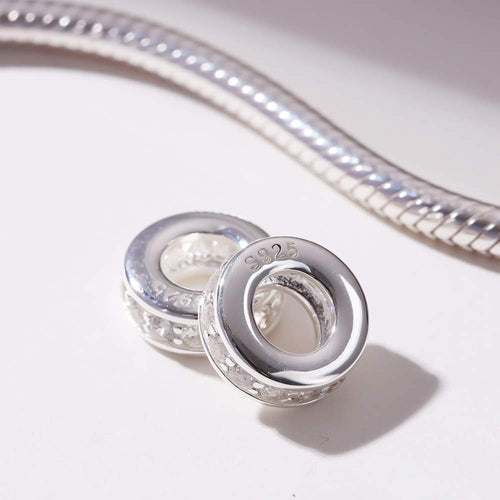 925 Sterling Silver Spacer Charm Bead with Clear CZ for Pandora Charms Bracelets