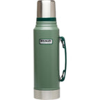 Stanley Heritage Classic Vacuum Bottle with Handle 1.1 qt | Wide Mouth w/Leakproof Cup Lid | Keep Drinks Hot or Cold | Insulated Stainless Steel Thermal Bottle | BPA-Free | Hammertone Green