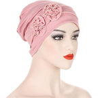 YYAOJHAO Flower Turban Hats for Women - Pre Tied Twist Solid Hedwrap Caps Chemo Cancer Headwear Headscarf Hair Loss Cover Pink