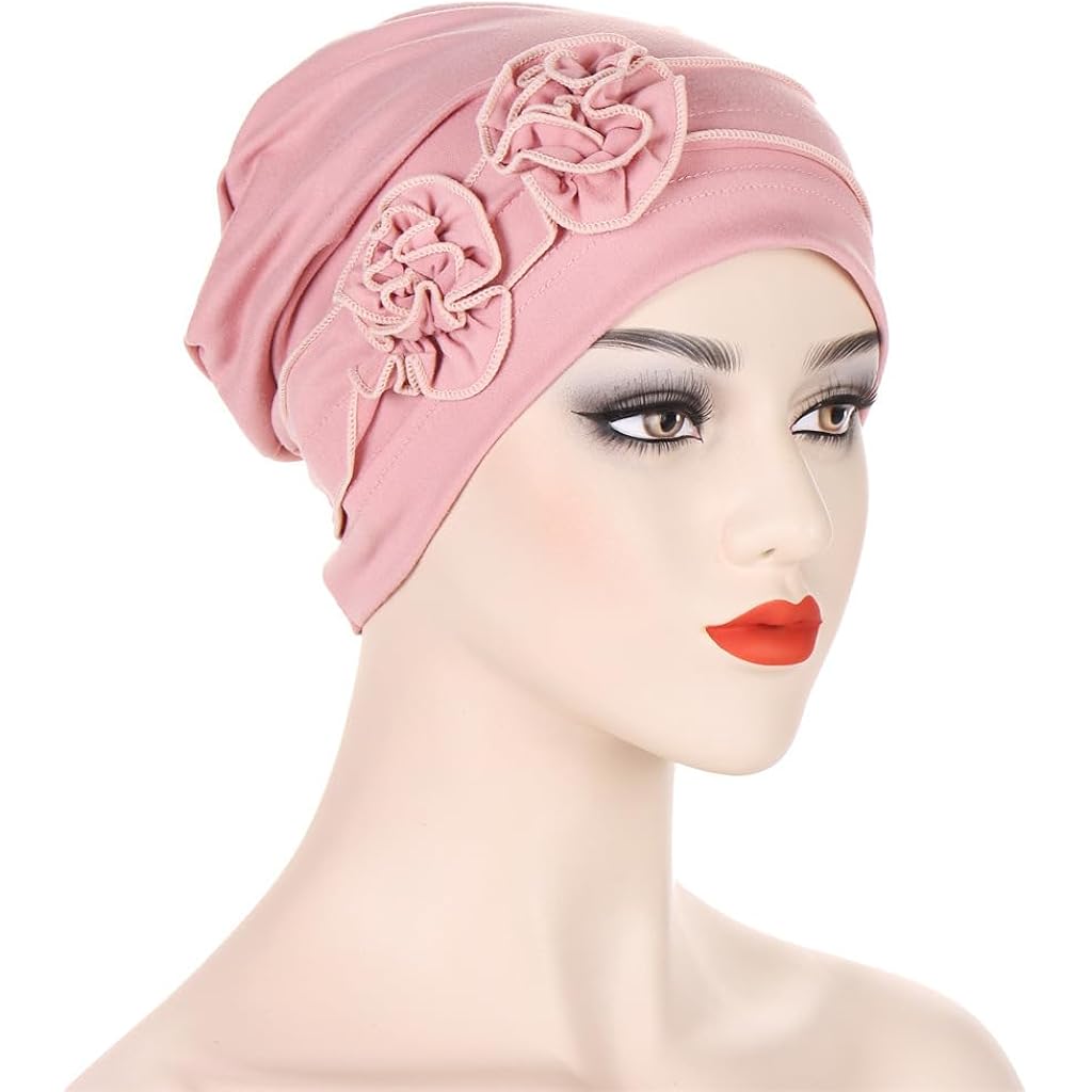 YYAOJHAO Flower Turban Hats for Women - Pre Tied Twist Solid Hedwrap Caps Chemo Cancer Headwear Headscarf Hair Loss Cover Pink