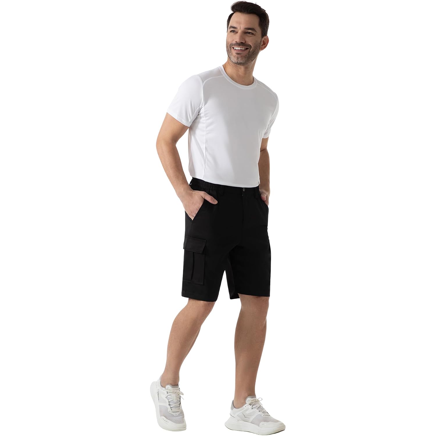 Six Islands Men'S Cargo Shorts 9" Inseam Elastic Waistband Casual Relaxed Fit Work Shorts With 6 Pockets
