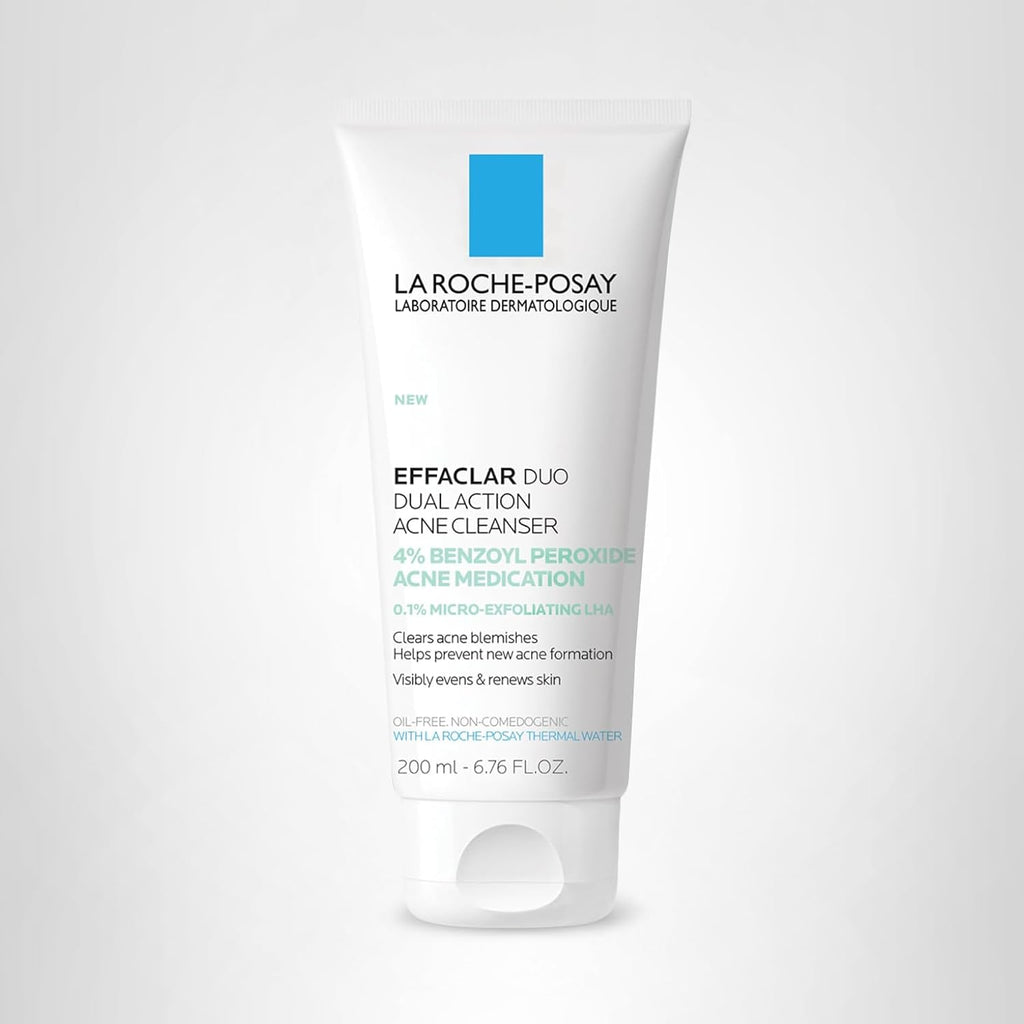 La Roche-Posay Effaclar Dual Acne Face Wash With 4% Benzoyl Peroxide & Lha Exfoliant, Acne Treatment Help Clear & Prevent Blemishes, Paraben Free & Oil Free Wash, 6.76 Fl Oz