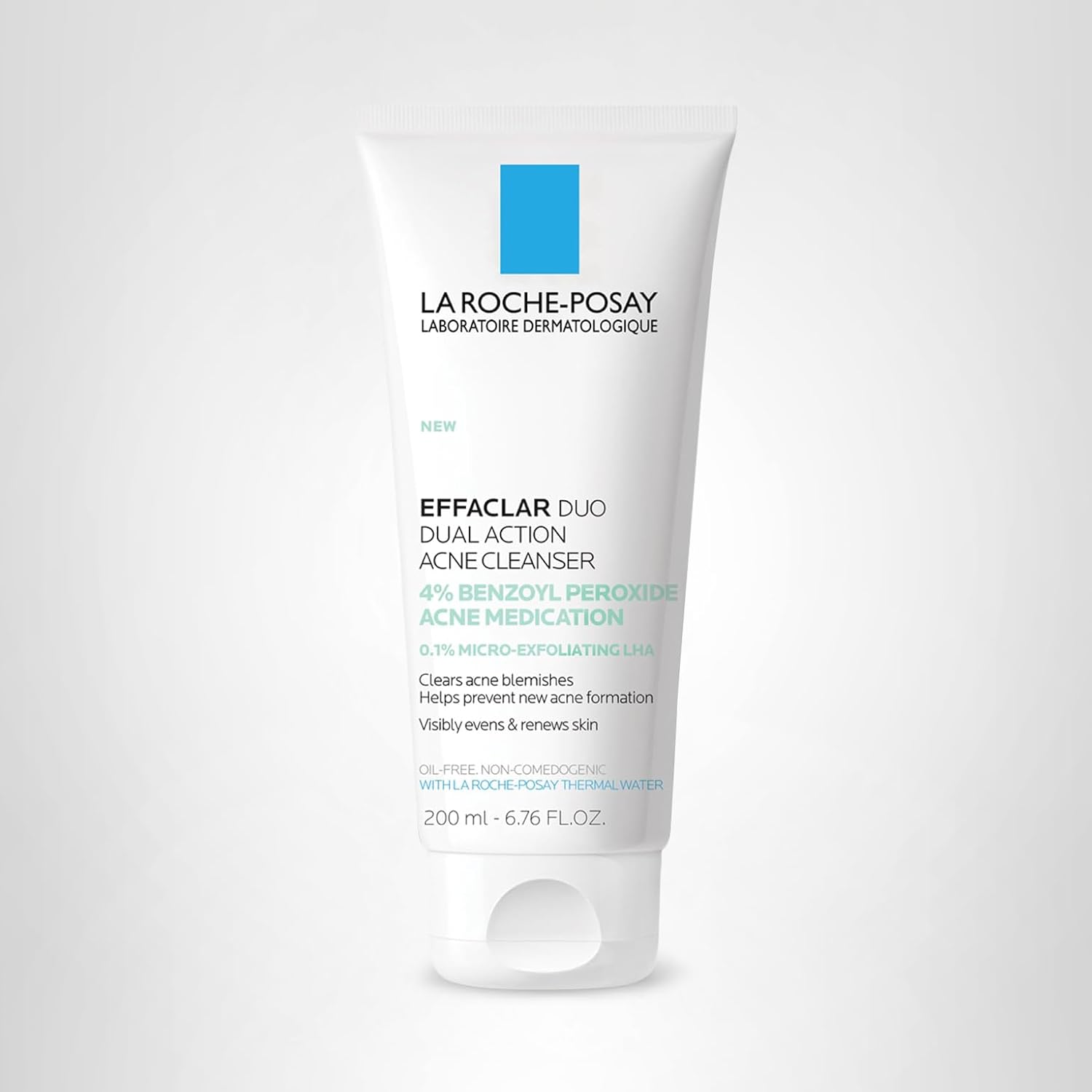 La Roche-Posay Effaclar Dual Acne Face Wash With 4% Benzoyl Peroxide & Lha Exfoliant, Acne Treatment Help Clear & Prevent Blemishes, Paraben Free & Oil Free Wash, 6.76 Fl Oz