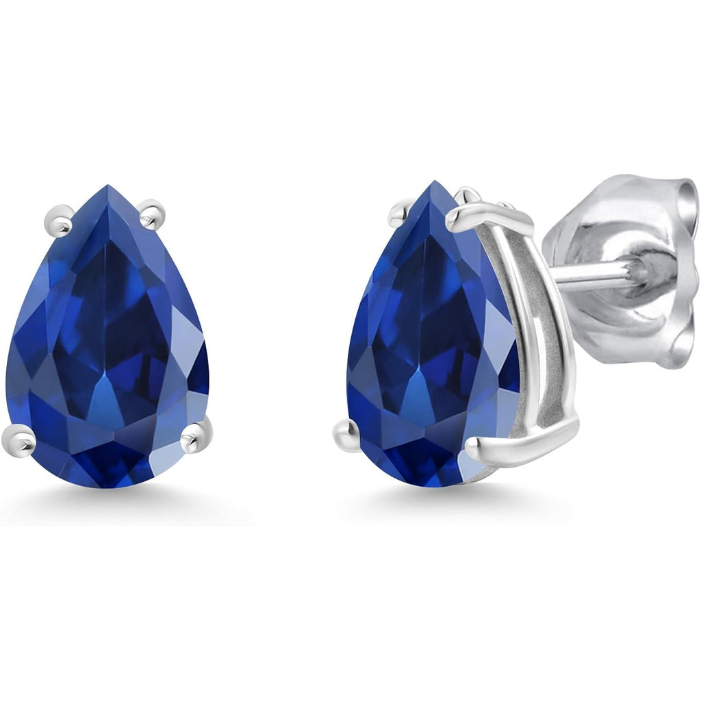 Gem Stone King 14K White Gold Pear Shape 8X6MM Gemstone Birthstone Stud Earrings | Double Notch | Gold Earrings For Women Men