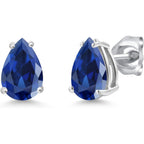 Gem Stone King 14K White Gold Pear Shape 8X6MM Gemstone Birthstone Stud Earrings | Double Notch | Gold Earrings For Women Men