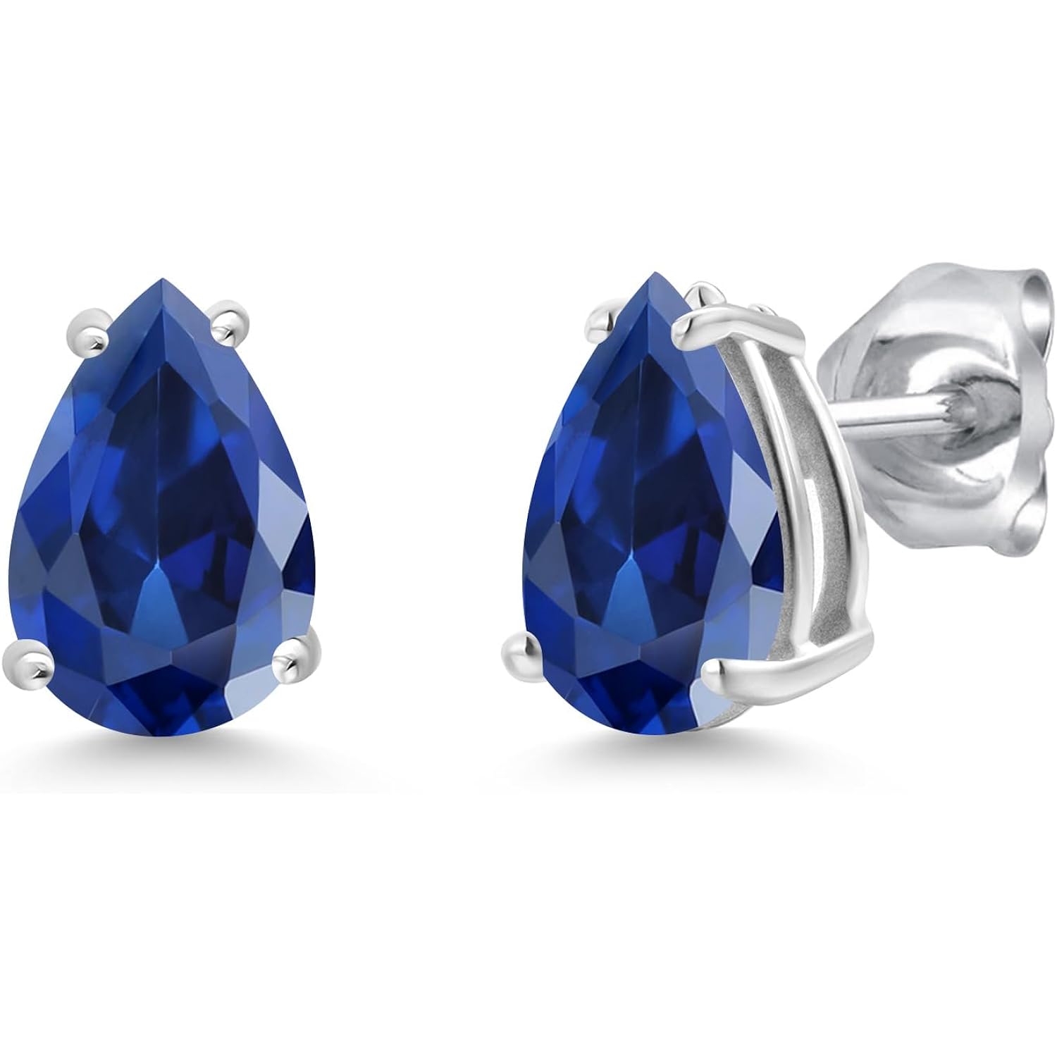 Gem Stone King 14K White Gold Pear Shape 8X6MM Gemstone Birthstone Stud Earrings | Double Notch | Gold Earrings For Women Men