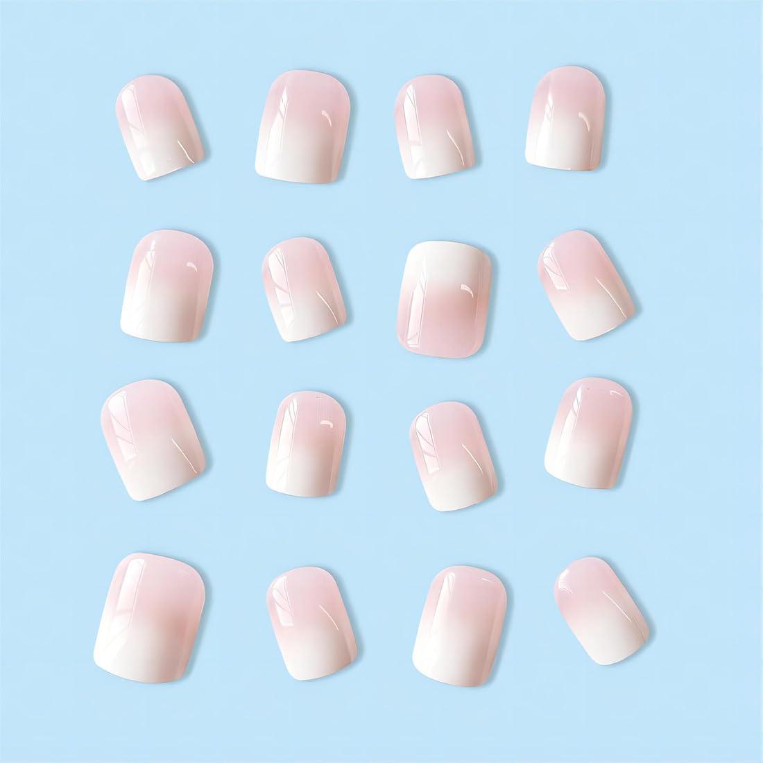 White Press on Nails Short Square Solid Color Ombre Fake Nails with Glue Natural Acrylic False Nails Stick on Nails for Women Girls Gift, Gel Nail Kit, Polish-Free Solid Color Manicure 24Pcs