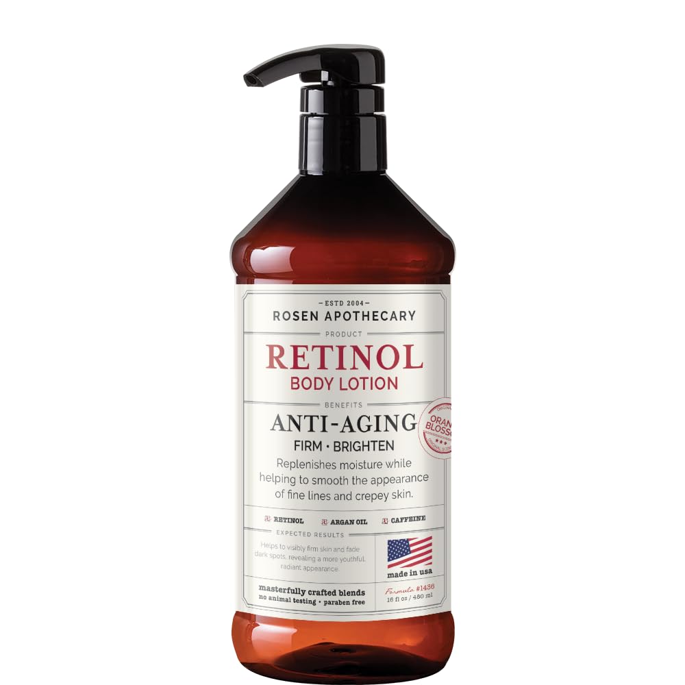 Rosen Apothecary Anti-Aging Retinol Body Lotion For Crepey Skin, Caffeine Firms & Tightens Aging Skin, Boosts Collagen, Restores Youthful Glow, 480Ml