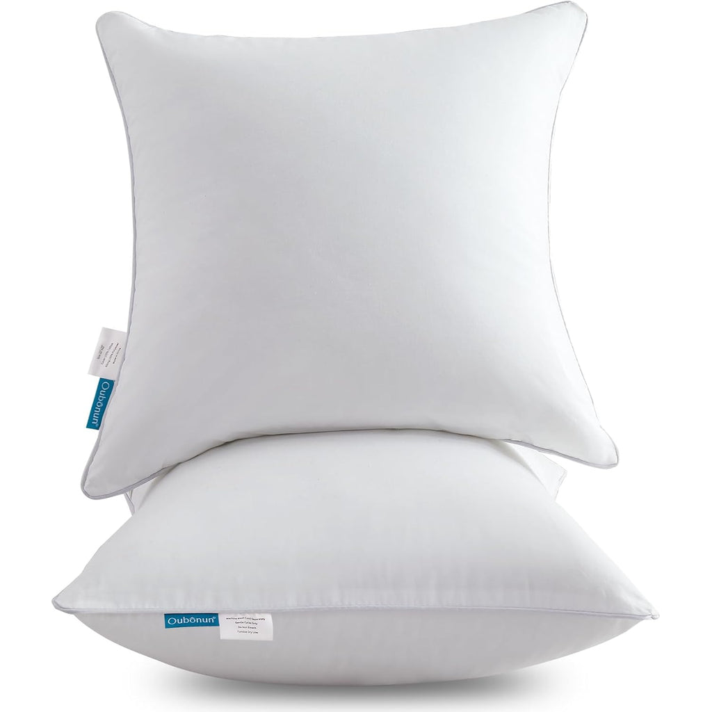 Oubonun 18"x18" Pillow Inserts (Set of 2) - Throw Pillow Inserts with 100% Cotton Cover - 18 Inch Square Interior Sofa Pillow Inserts - Decorative Pillow Insert Pair - White Couch Pillow