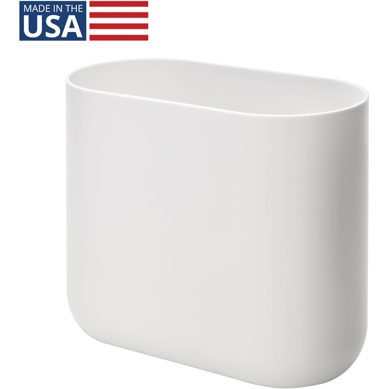 iDesign Small Slim Plastic Bathroom Trash Can, Garbage Can for Bedroom, Office, Desk, Dorm, White
