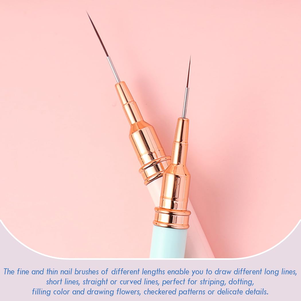 Nail Art Liner Brushes, 5Pcs Gel Polish Painting Art Design Pen Set Striping Brushes for Thin Long Lines, Tiny Details, Fine Drawing, Delicate Coloring Sizes 7/9/11/15/25mm