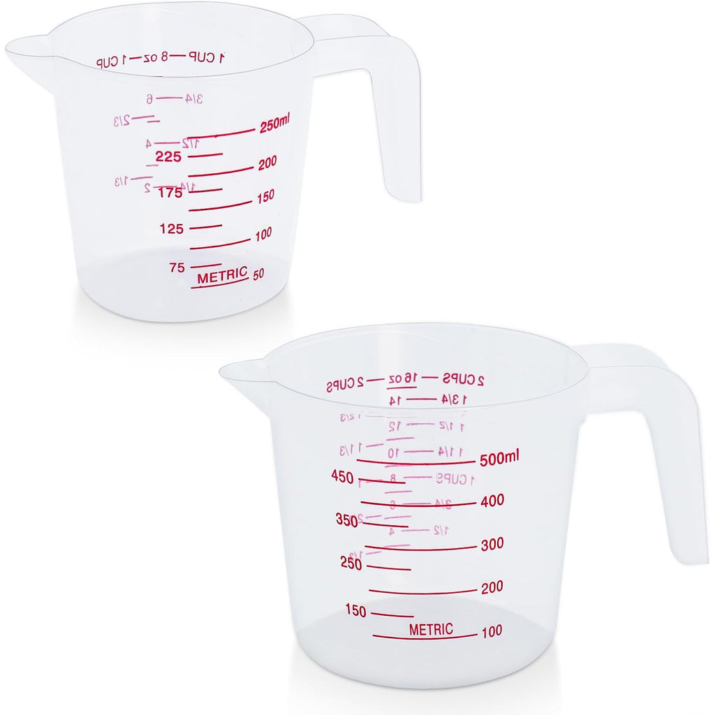 Dtdnzkn 2 Pack Measuring Cup Set, 250Ml (1-Cup) And 500Ml (2-Cup) | Plastic Liquid Measuring Cups- Baking, Cooking, Mixing & Measuring Cups, Essential Kitchen Tools