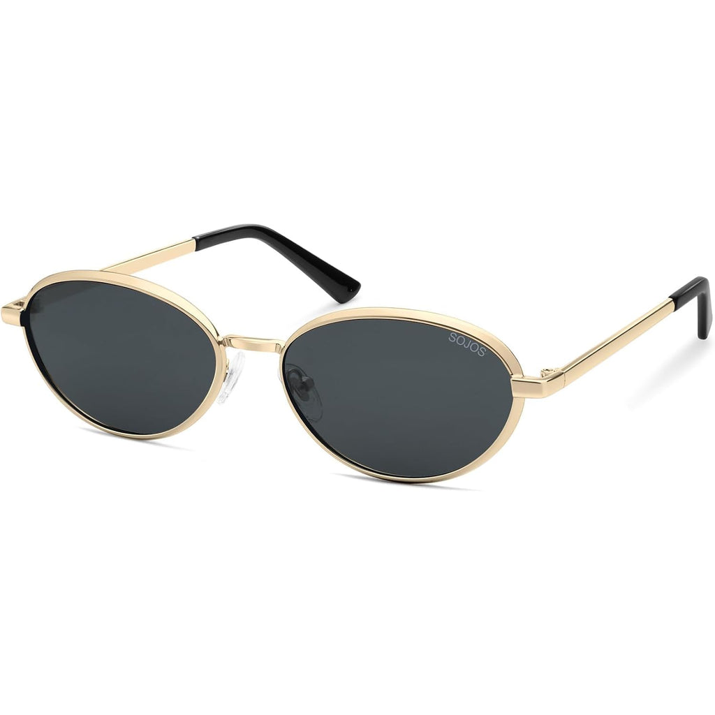 SOJOS Trendy Cat Eye Polarized Sunglasses for Women Men, Chic 80s 90s Retro Oval Fashion Sunnies SJ1279 Gold/Grey