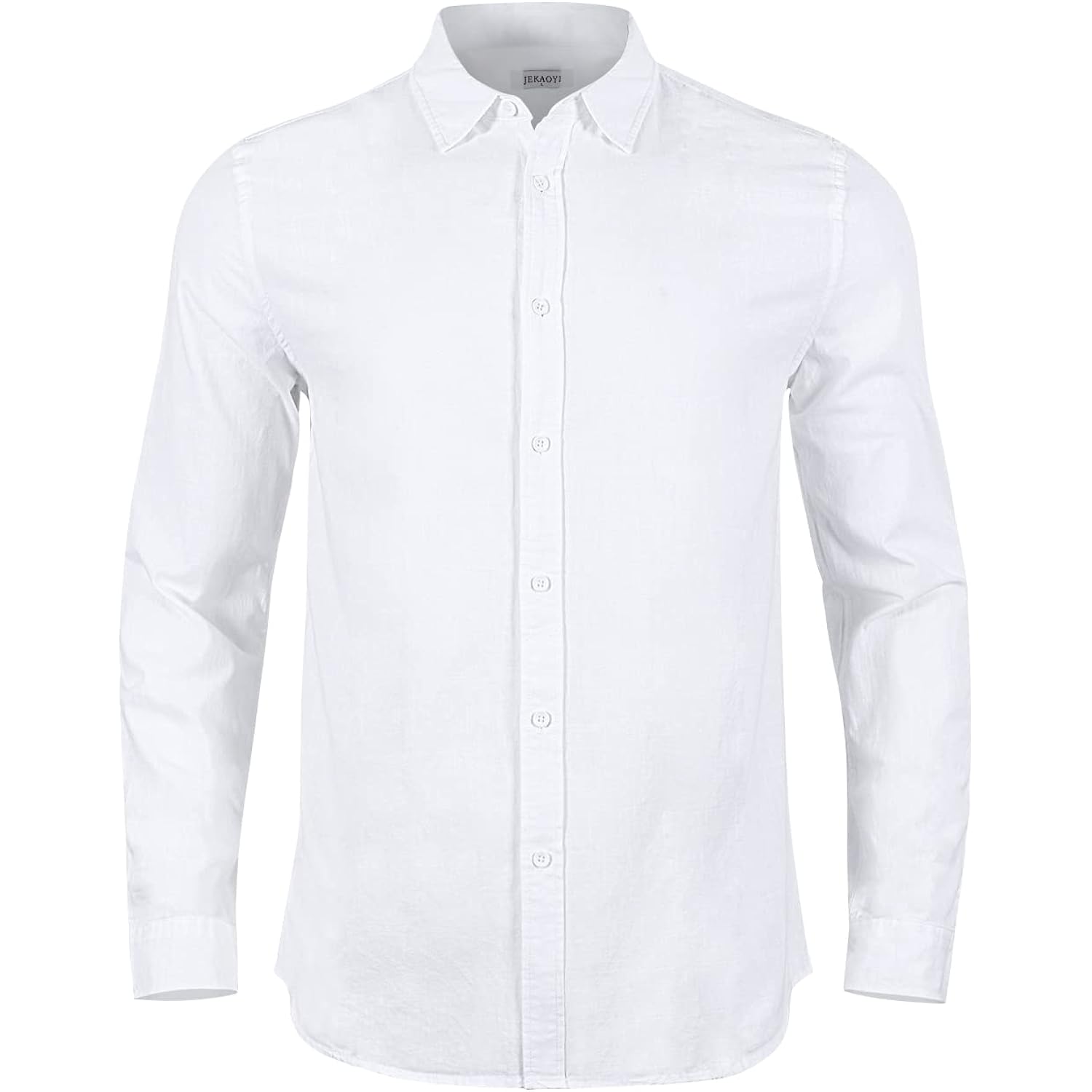 Jekaoyi Mens Summer Casual Long Sleeve Cotton Linen Shirts Button Up Solid Plain Roll-Up Sleeve Beach Shirts