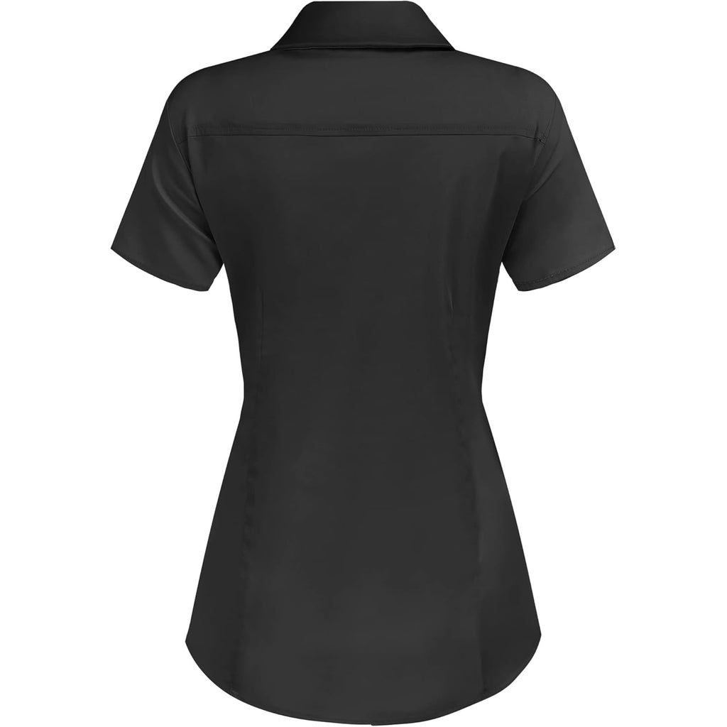 Women's Basic Button Up Shirt Short Sleeve Stretchy Button Down Collared Shirts Waitress Work Shirt
