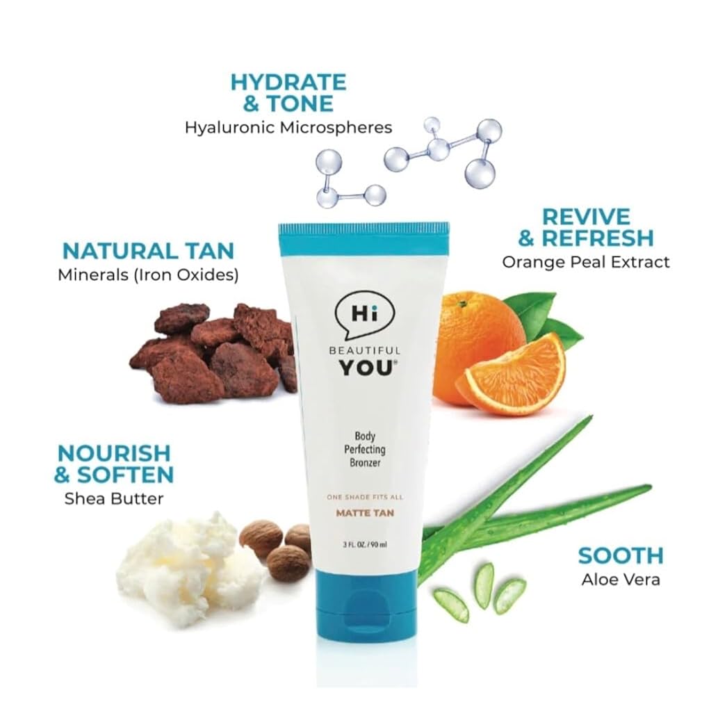 BE YOU BODY | Body Leg Perfecting Bronzer | Instant Healthy Waterproof Wash Off Radiant, Sun Free Natural Looking Transfer & Sweat Resistant Glowing Tan | No Orange Skin, No Stink, No Streak.