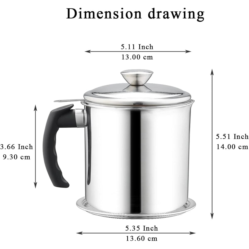 Kyraton Bacon Grease Container With Strainer, 48 Oz Stainless Steel Oil Container, Pot Fat Storage With Lid, Easy Grip Handle Suitable For Storing Frying Oil And Cooking Grease 1. Silver