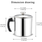 Kyraton Bacon Grease Container With Strainer, 48 Oz Stainless Steel Oil Container, Pot Fat Storage With Lid, Easy Grip Handle Suitable For Storing Frying Oil And Cooking Grease 1. Silver