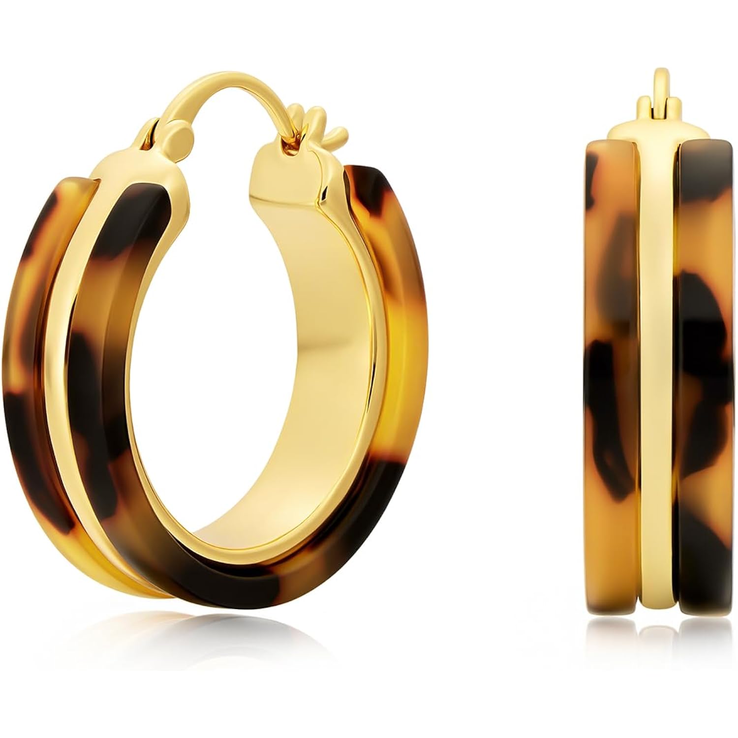 Chunky Hoop Earrings for Women 18K Gold Plated Tortoise Shell Leopard Resin Hoops, 925 Sterling Silver Post Lightweight Vintage Statement Earrings for Daily Wear