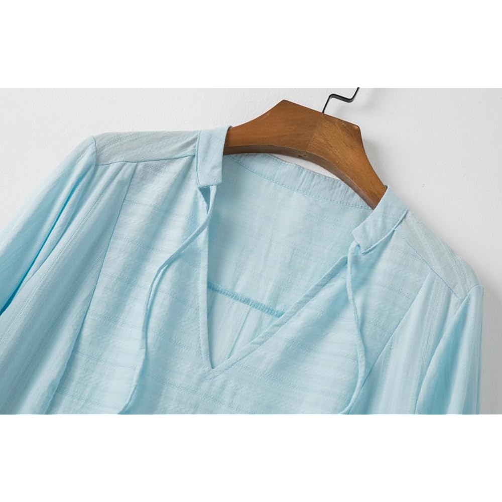 Lafural Womens V Neck Cotton Casual Loose Shift Tunic Smock Summer Dresses Vacation Dress 3/4 Sleeve Pocket
