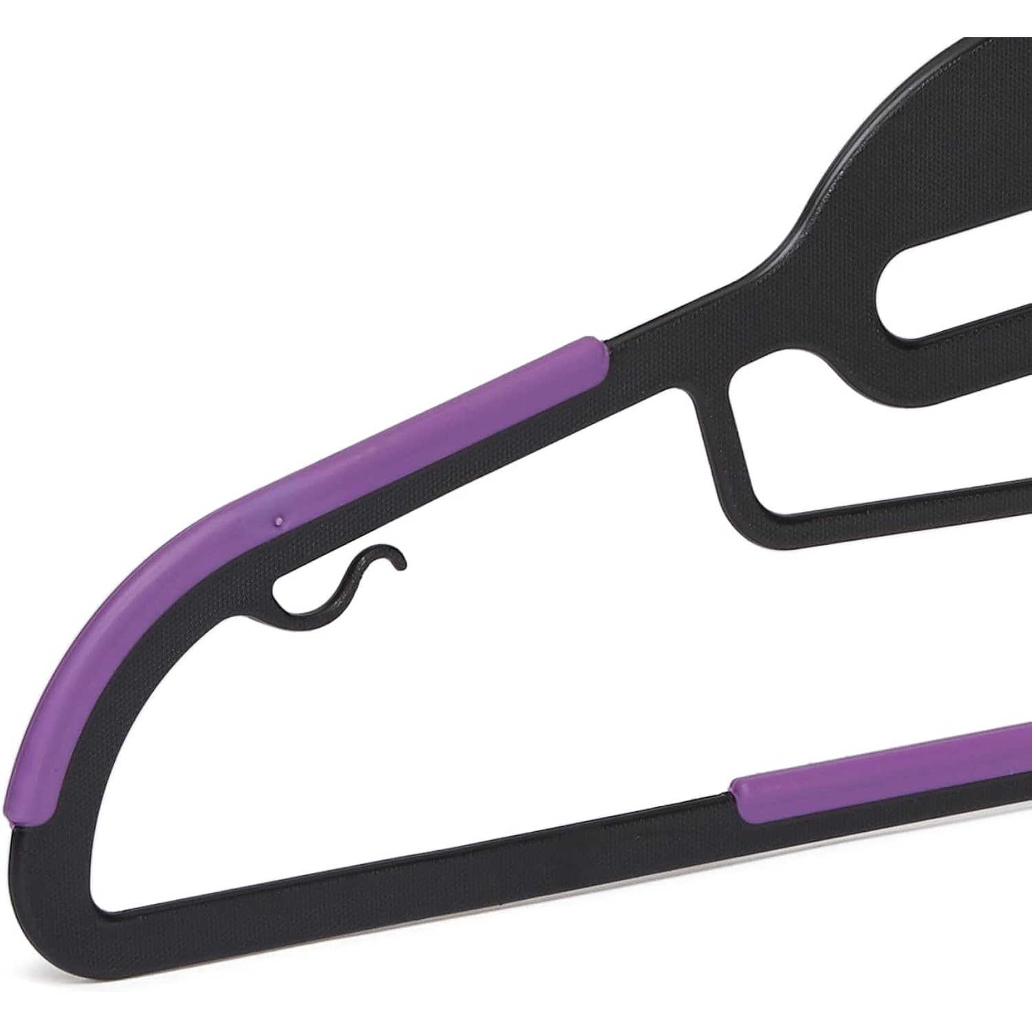 Amazon Basics Space Saving Non-Slip Rubber Coated Plastic Hangers With 360 Degree Swivel Hook, Black/Purple, Pack Of 50