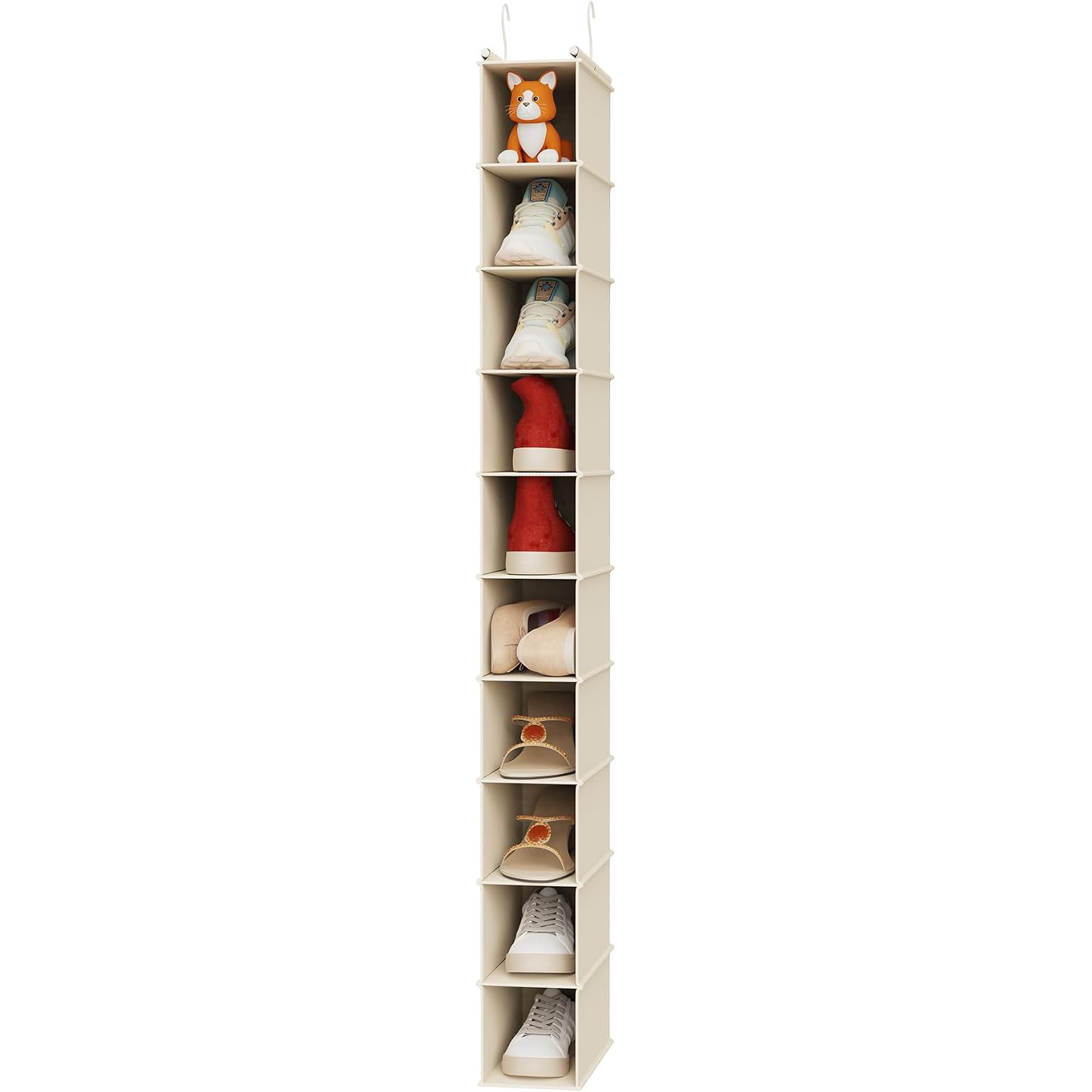 10-Shelf Hanging Shoe Shelf Organizer, Hanging Shoe Storage For Closet (Beige)