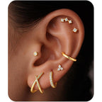 Turandoss 7 Pairs Gold Earrings for Women - Hypoallergenic 14K Gold Plated Stud & Hoop Cartilage Earring Sets Lightweight Helix Lobe Tragus Conch Earrings for Women