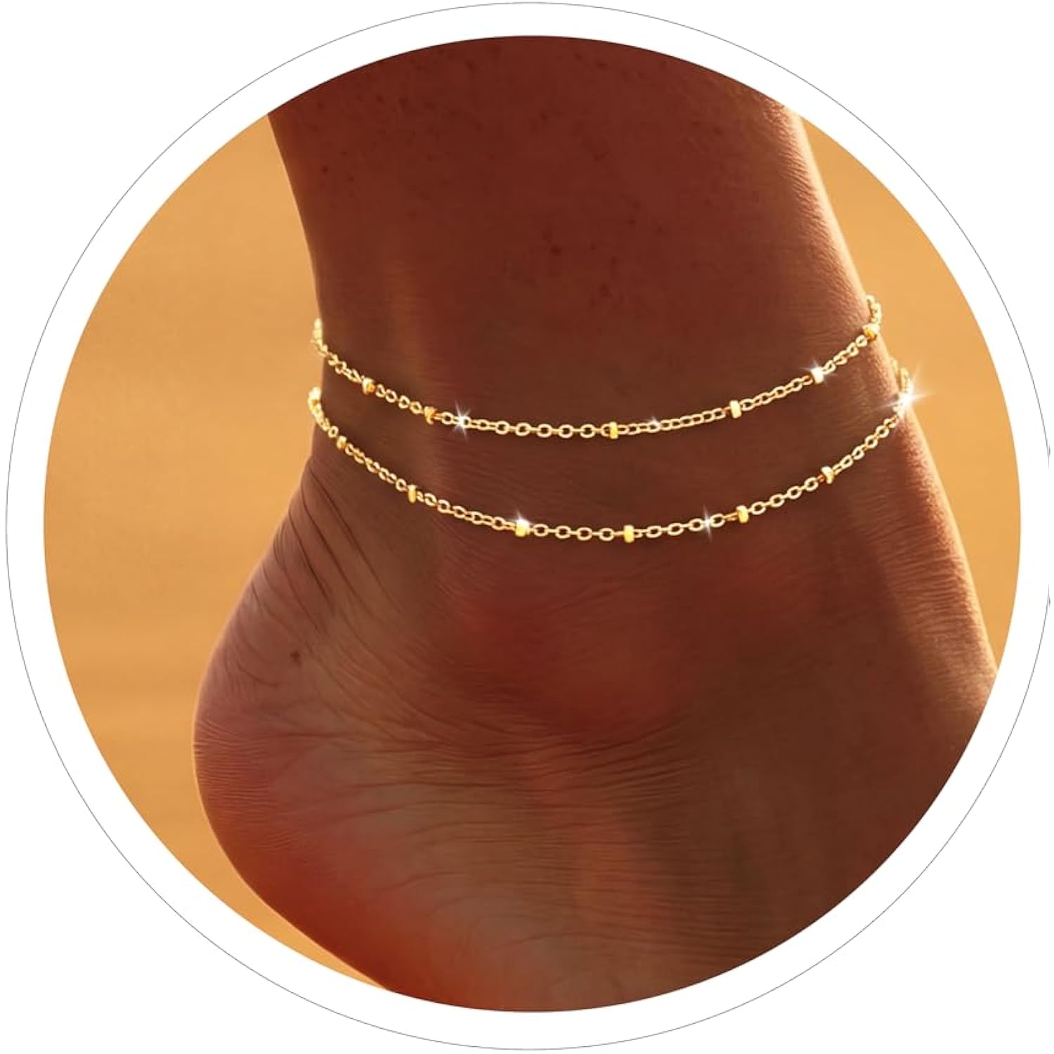 DEARMAY Dainty 14K Gold Plated Ankle Bracelets for Women, Waterproof 14K Gold Plated Link Chain Anklets Non Tarnish Set Pack Summer Beach Jewelry Gift