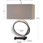 Bowery Hill Steel And Linen Rings Table Lamp, 27.5 In Height, Silver And Light Beige Finish, Rectangle Hardback Shade, 3-Way Socket, 1 Light, 150W, Modern Accent Lighting For Living Room Or Bedroom