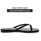 Mazeskin Womens Flip Flops Vegan Leather Memory Foam Square Toe Flat Sandals Summer Beach Slides