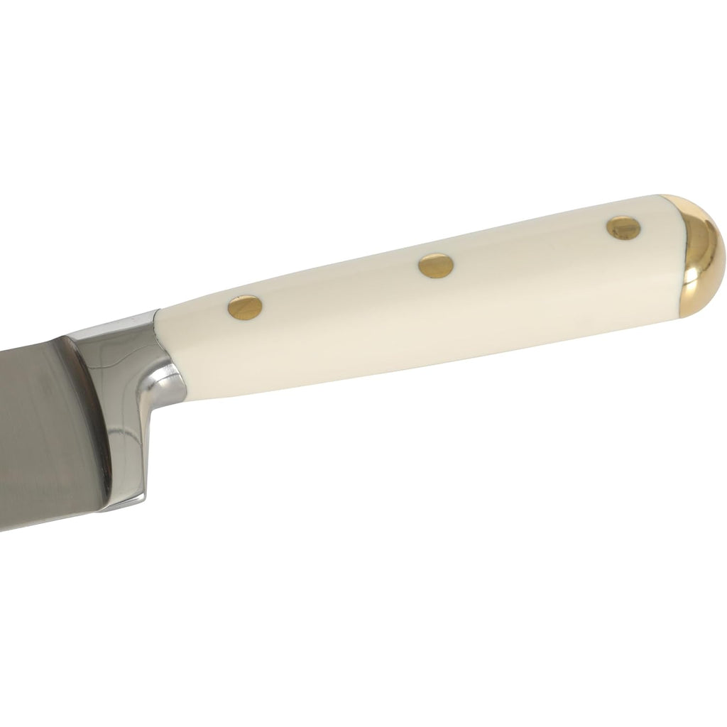 Martha Stewart Knife Block Set 16-Piece - Lockton High Carbon Stainless Steel Forged Full Tang Chef Knives, Acacia Wood Block, Triple Riveted Handles, Linen White & Gold