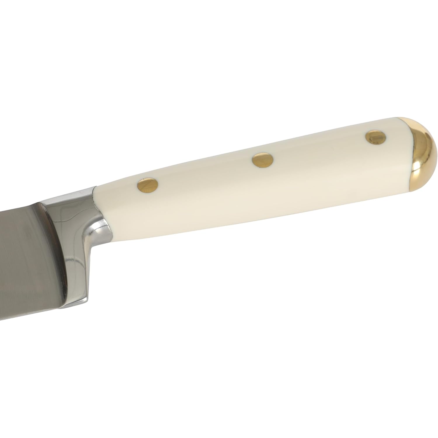Martha Stewart Knife Block Set 16-Piece - Lockton High Carbon Stainless Steel Forged Full Tang Chef Knives, Acacia Wood Block, Triple Riveted Handles, Linen White & Gold